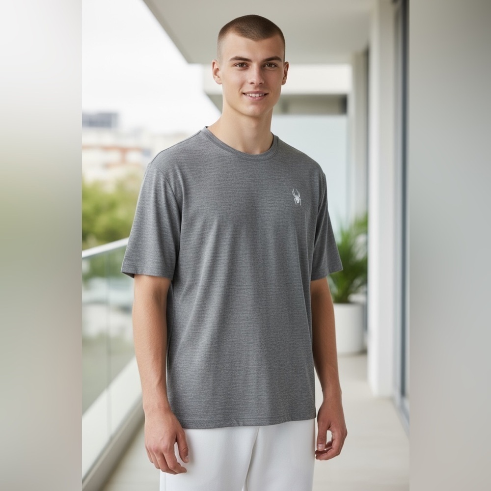 NWT SPYDER Men’s Short Sleeve T-Shirt in Gray Classic Fit Size S wicking outdoor